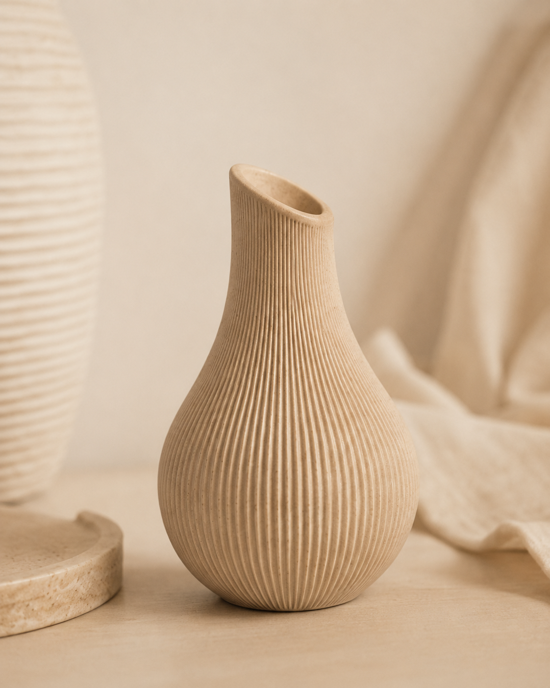 Ribbed Ceramic-Look Vase