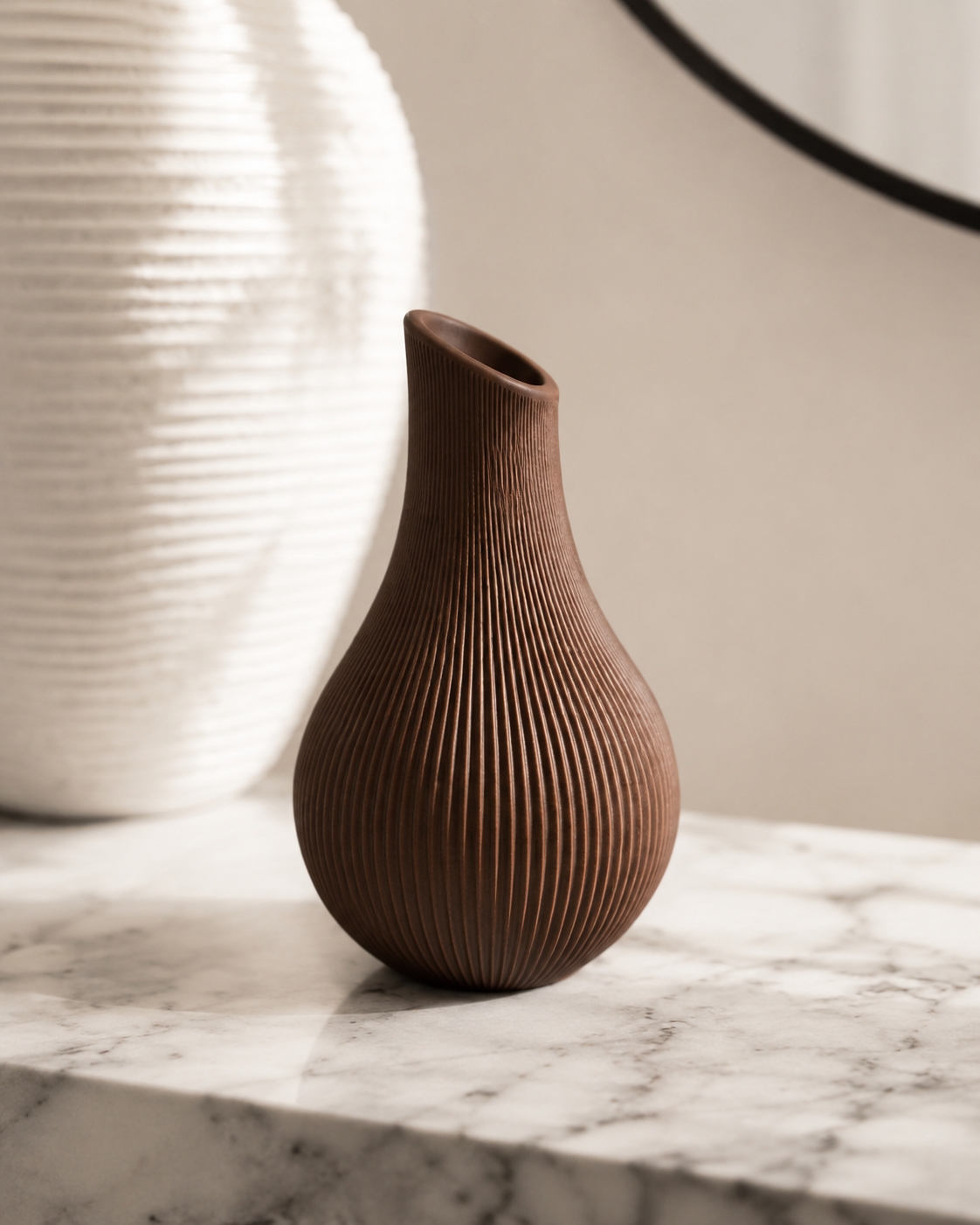 Ribbed Ceramic-Look Vase
