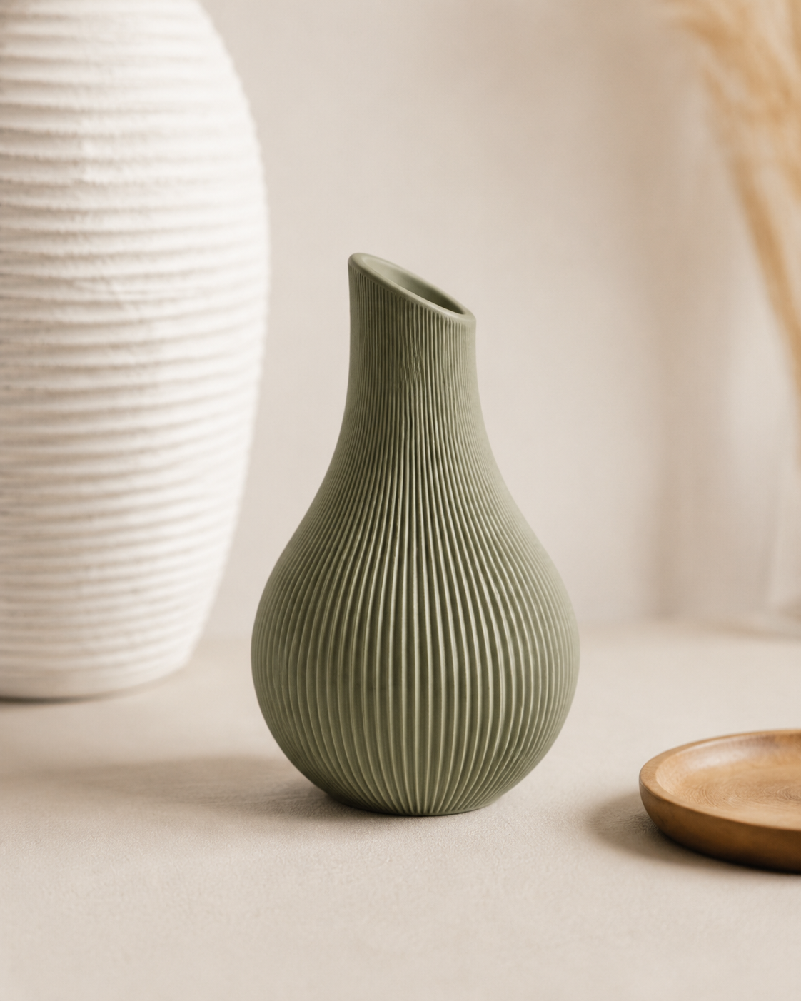 Ribbed Ceramic-Look Vase