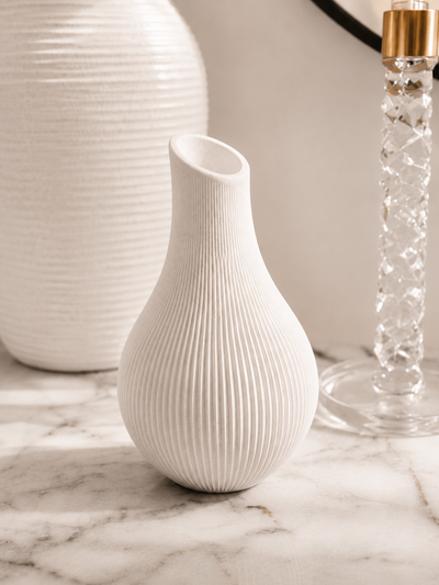 Ribbed Ceramic-Look Vase
